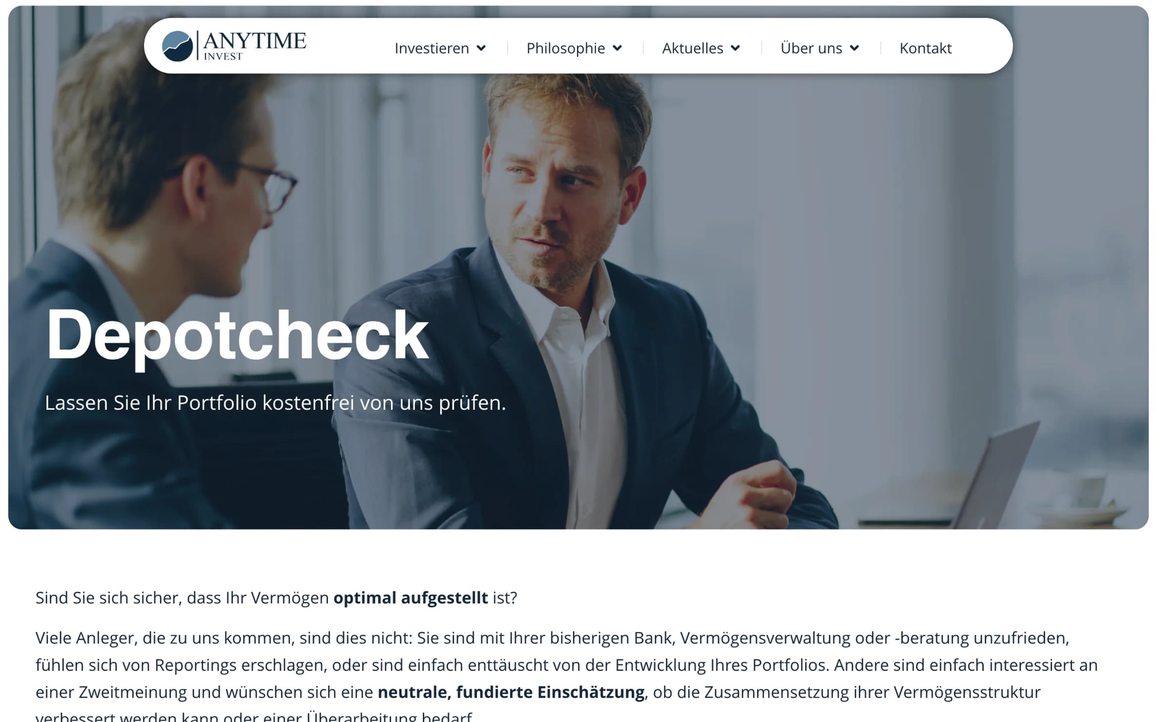 Anytime Invest – Detailansicht